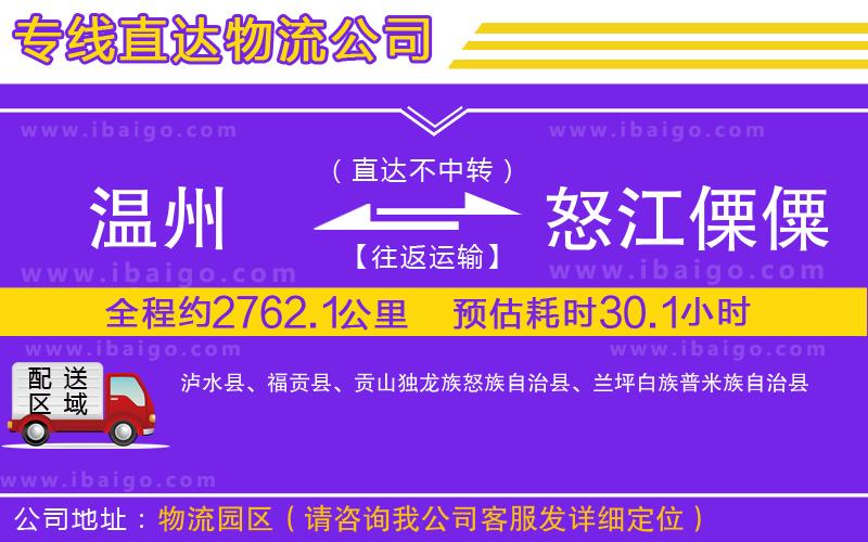 溫州到怒江傈僳族自治州貨運專線